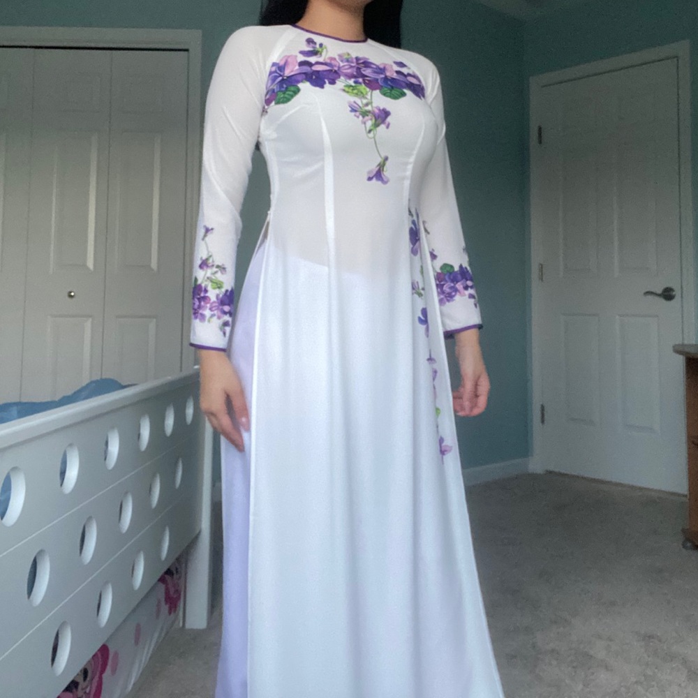 Vietnamese ao dai dress floral formal maxi gown